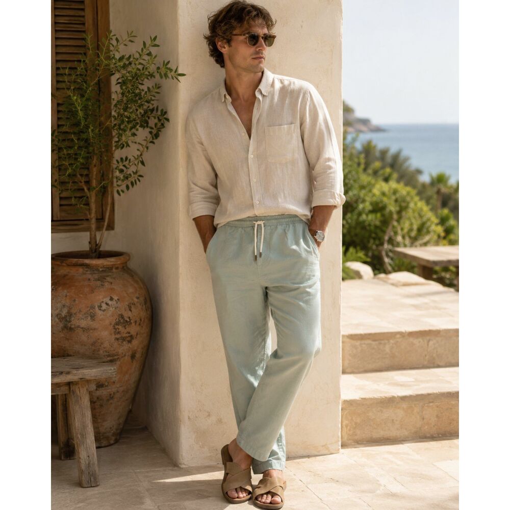 Dandy Del Mar Green Gray Linen Pants Trousers   Mens Size XL